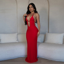 EVE Deep V Neck Backless Tie Up Maxi Dress GZIY-6106