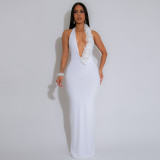EVE Halterneck Deep V Neck Backless Maxi Dress GZIY-6211