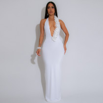 EVE Halterneck Deep V Neck Backless Maxi Dress GZIY-6211