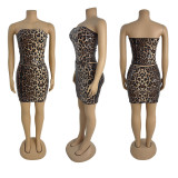 EVE Leopard Print Wrap Chest Sequin Skirt GZIY-6018