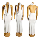 EVE Halterneck Deep V Neck Backless Maxi Dress GZIY-6211