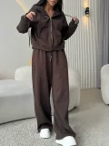EVE Plus Size Solid Color Long Sleeve Hoodies Pants Suit GCZF-8641