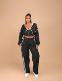 EVE Patchwork Hooded Sweatshirt Three-Piece Pants Set YMEF-57095
