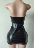 Pre Order: About 7 work days shipping PU Leater Mini Dress YUEM-300839