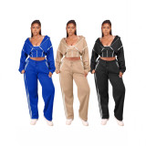 EVE Patchwork Hooded Sweatshirt Three-Piece Pants Set YMEF-57095