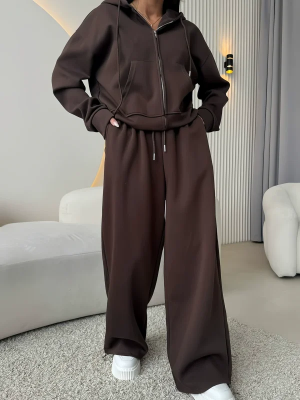 EVE Plus Size Solid Color Long Sleeve Hoodies Pants Suit GCZF-8641