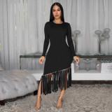 EVE Solid Color Tassel Long Dress BY-7533