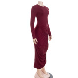 EVE Long Sleeve O Neck Pleated Maxi Dress GAXB-D313DS