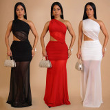 EVE Slash Shoulder Mesh Backless Maxi Dress BY-7515