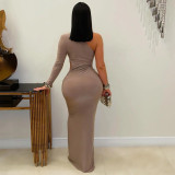 EVE Singlle Shoulder Long Sleeve Maxi Dress BY-7543