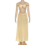 EVE Sexy Wrap Chest Tops Long Skirt Two Piece Set DLSF-K25S80528