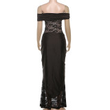 EVE Off Shoulder Lace Patchwork Maxi Dress DLSF-K25D78468