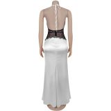 EVE Lace V Neck Backless Maxi Dress BY-7546