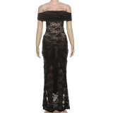 EVE Off Shoulder Lace Patchwork Maxi Dress DLSF-K25D78468