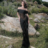 EVE Off Shoulder Lace Patchwork Maxi Dress DLSF-K25D78468