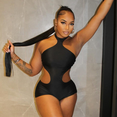 EVE Halterneck Irregular Hollow Out Backless Romper MXBF-J25RP316