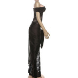 EVE Off Shoulder Lace Patchwork Maxi Dress DLSF-K25D78468