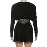 EVE Lace Patchwork V Neck Mini Dress XEF-K25D83251