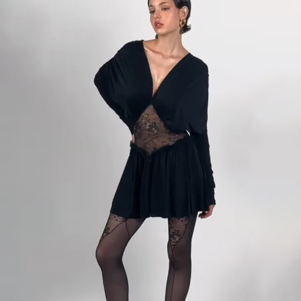 EVE Lace Patchwork V Neck Mini Dress XEF-K25D83251