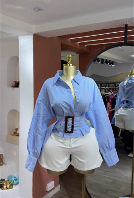 EVE Strtipe Tie Up Long Sleeve Shirt GCNE-72982