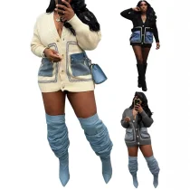 EVE Patchwork Denim Single-breasted Loose Sweater OD-8707