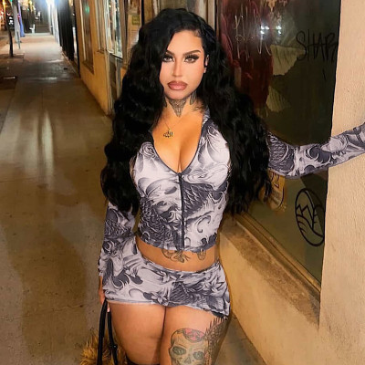 EVE Print Zipper Long Sleeve Shorts Suit SHD-9567