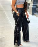 EVE Bubble Beads Loose Wide-leg Leather Pants GRNH-28559