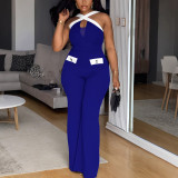 EVE Plus Size Contrast Color Cross Halterneck Loose Jumpsuit NY-11216