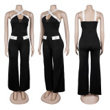 EVE Plus Size Contrast Color Cross Halterneck Loose Jumpsuit NY-11216