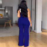 EVE Plus Size Contrast Color Cross Halterneck Loose Jumpsuit NY-11216