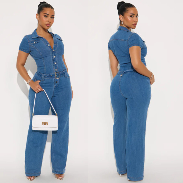 EVE Fashion Short Sleeve Denim Jumpsuit LX-6068