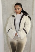 EVE Faux Fur Collar Patchwork Leather Jacket with Lining YMEF-58015