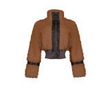 EVE Faux Fur Collar Patchwork Leather Jacket with Lining YMEF-58015