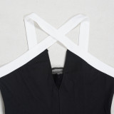 EVE Plus Size Contrast Color Cross Halterneck Loose Jumpsuit NY-11216