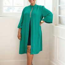 EVE Plus Sizse Long Sleeve Solid Color Split Midi Dress GMLF-3347