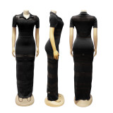 EVE Mesh Patchwork Short Sleeve Maxi Dress BMF-TW760