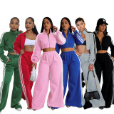 EVE Stripe Patchwork Zipper Thickened Pants Suit BMF-TW562