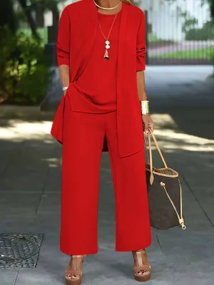 EVE Plus Size Solid Color Long Sleeve Three Piece Pants Set GWSF-T541025897