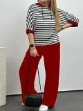 EVE Plus Size Half Sleeve Stripe Sweatshirt Pants Suit GWSF-2872187310