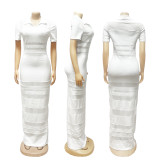 EVE Mesh Patchwork Short Sleeve Maxi Dress BMF-TW760