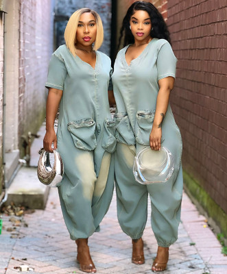 EVE Short Sleeve Loose Denim Jumpsuit GAKF-A41015