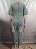 EVE Short Sleeve Loose Denim Jumpsuit GAKF-A41015