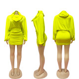 EVE Hooded Puff-Sleeve Top and Pleated Skirt Two-Piece Set BMF-GL602