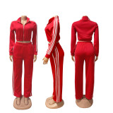 EVE Stripe Patchwork Zipper Thickened Pants Suit BMF-TW562