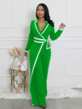 EVE Color Block Long Sleeve Tie Up Jumpsuit QYMF-3249