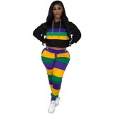 EVE Sport Stripe Print Hooded Two Piece Pants Set GYXF-9099