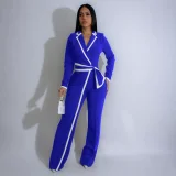 EVE Color Block Long Sleeve Tie Up Jumpsuit QYMF-3249