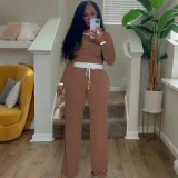 EVE Contrast Color Long Sleeve Pants Suit QYMF-3158