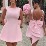 EVE Pearl Bow Backless Mini Dress GMYU-8952