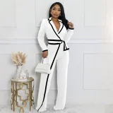 EVE Color Block Long Sleeve Tie Up Jumpsuit QYMF-3249